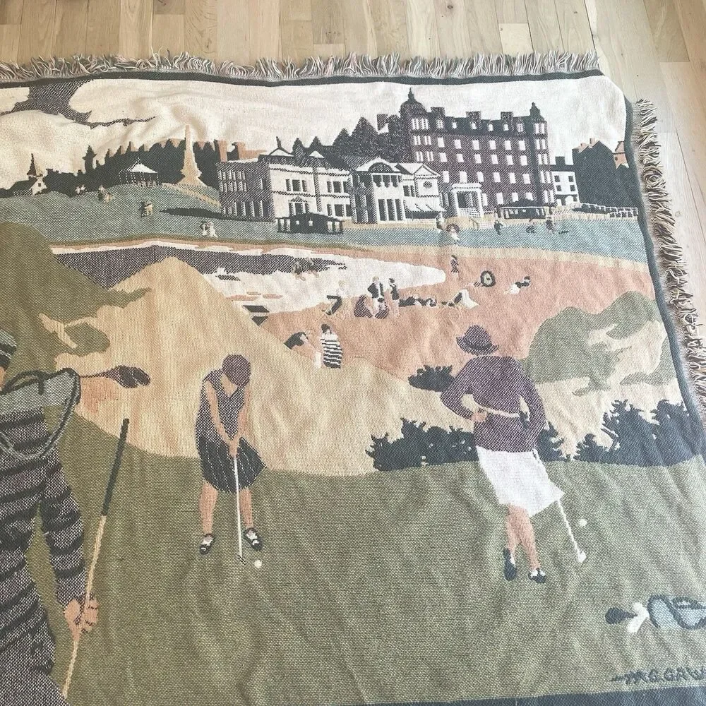 Vintage St Andrews Golf Course Throw Blanket Afghan Tapestry Scotland